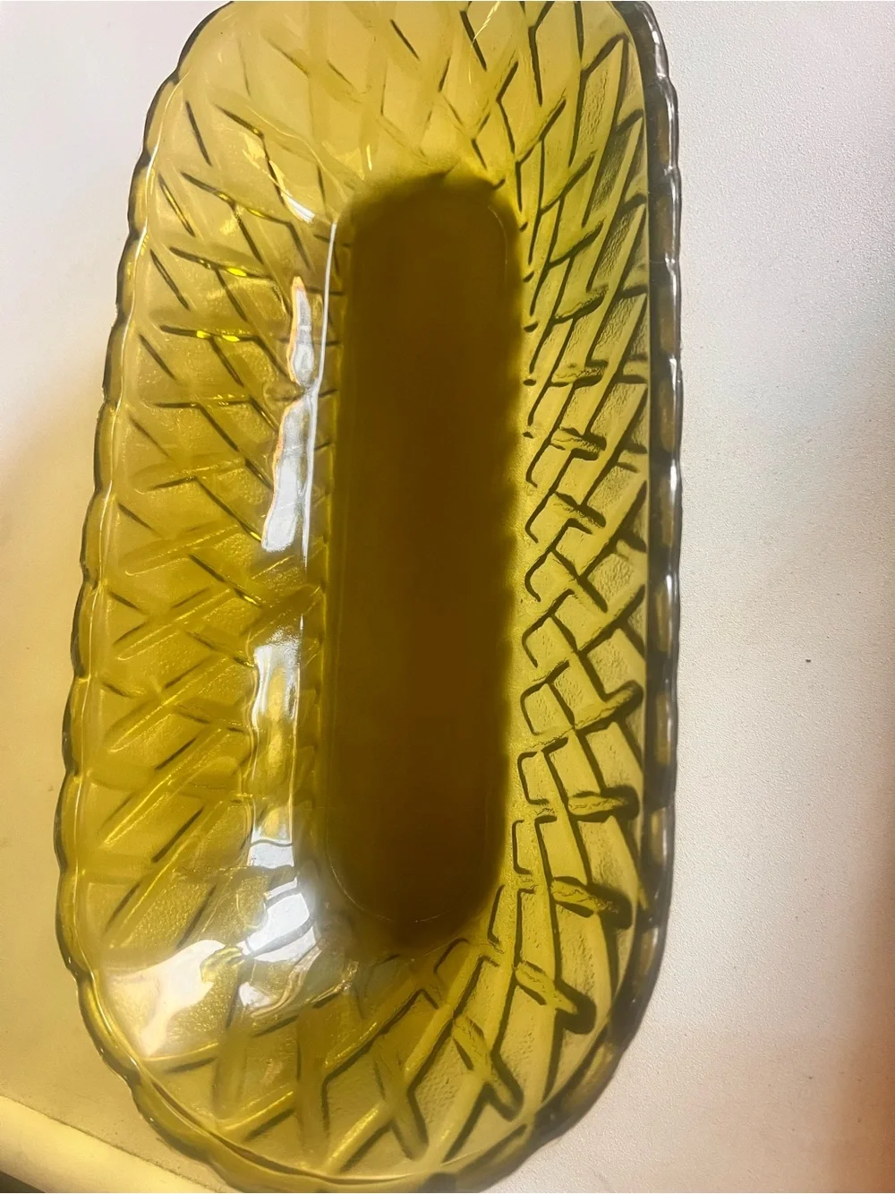 Vintage Indian Glass Avacodo Green Celery Dish